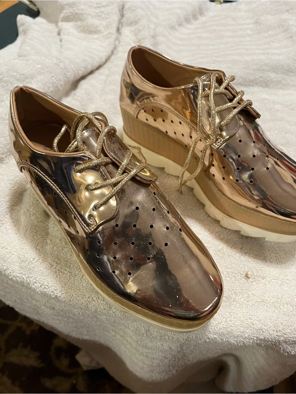 Cupid Metallic Rose Gold Platform Oxfords. 8